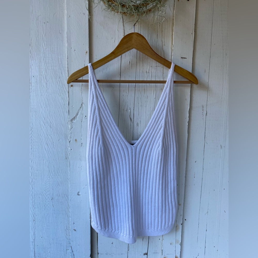 White Ribbed Sweater Knit Tank Top